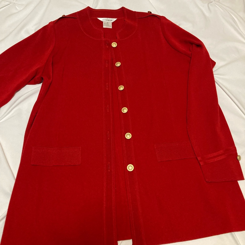 Exclusively Misook Red Medium Cardigan Sweater